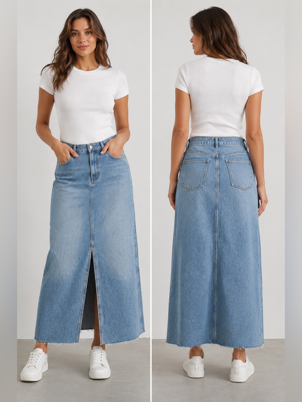 Madewell Light Blue Denim Maxi Skirt with Center Slit